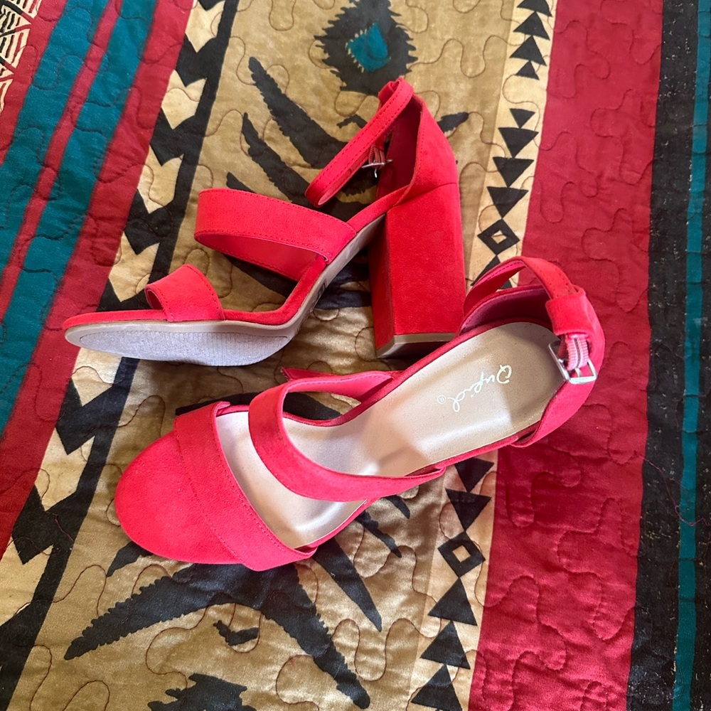 Qupid Red Chunky Heels